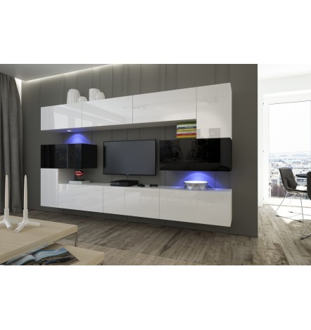 Ensemble meuble TV NEXT 3 AN3-17BW-HG25-1A blanc/noir brillant