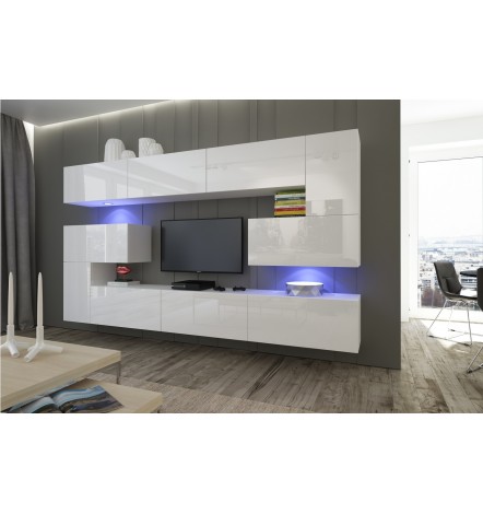 Ensemble meuble TV NEXT 3 AN3-17W-HG21-1B blanc brillant