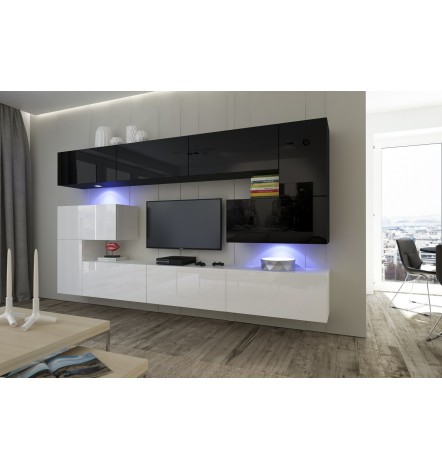 Ensemble meuble TV NEXT 3 AN3-17WB-HG22-1B blanc/noir brillant