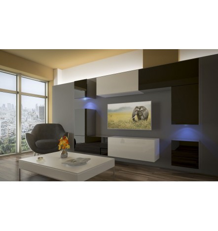 Ensemble meuble TV NEXT 5 AN5-17BW-HG22-1A blanc/noir brillant