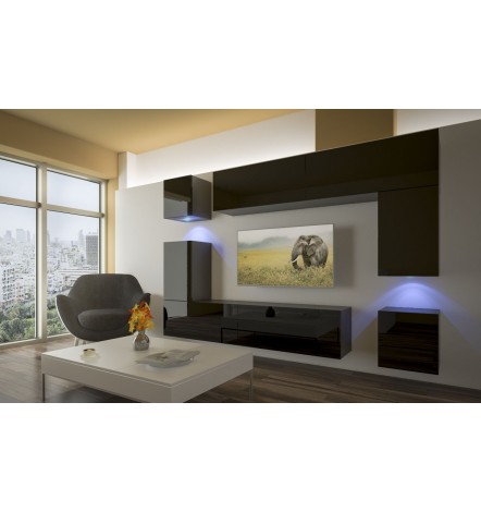 Conjunto mueble TV NEXT 5 AN5-17BW-HG23-1A negro/blanco brillante