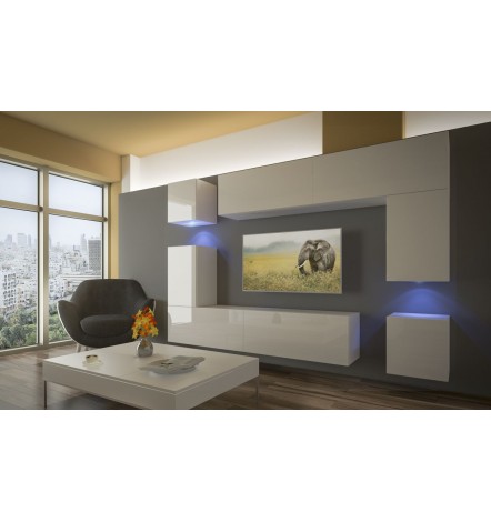 Ensemble meuble TV NEXT 5 AN5-17W-HG26-1B blanc brillant