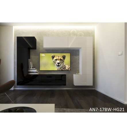 Ensemble meuble TV NEXT 7 AN7-17BW-HG21-1A noir/blanc brillant