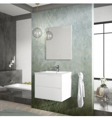 Meuble salle de bain suspendu CORFU blanc brillant avec vasque en plusieurs dimensions