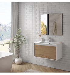 Meuble salle de bain SANTORINI blanc/chêne ostippo avec vasque 80 cm