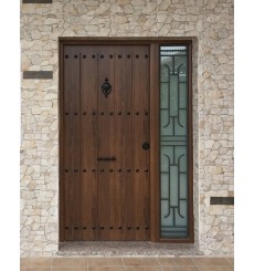 Puerta de entrada en acero con lateral fijo BAHIA roble viejo 130x200 cm