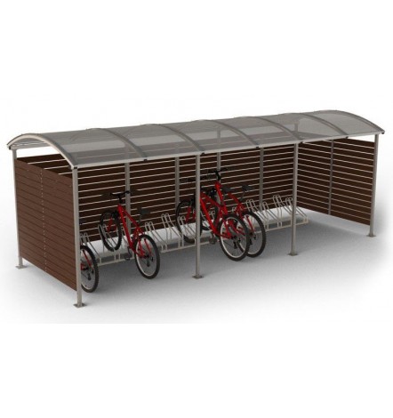 Marquesina para bicicletas con paredes en madera ZORZA para 15 bicicletas - 630cm