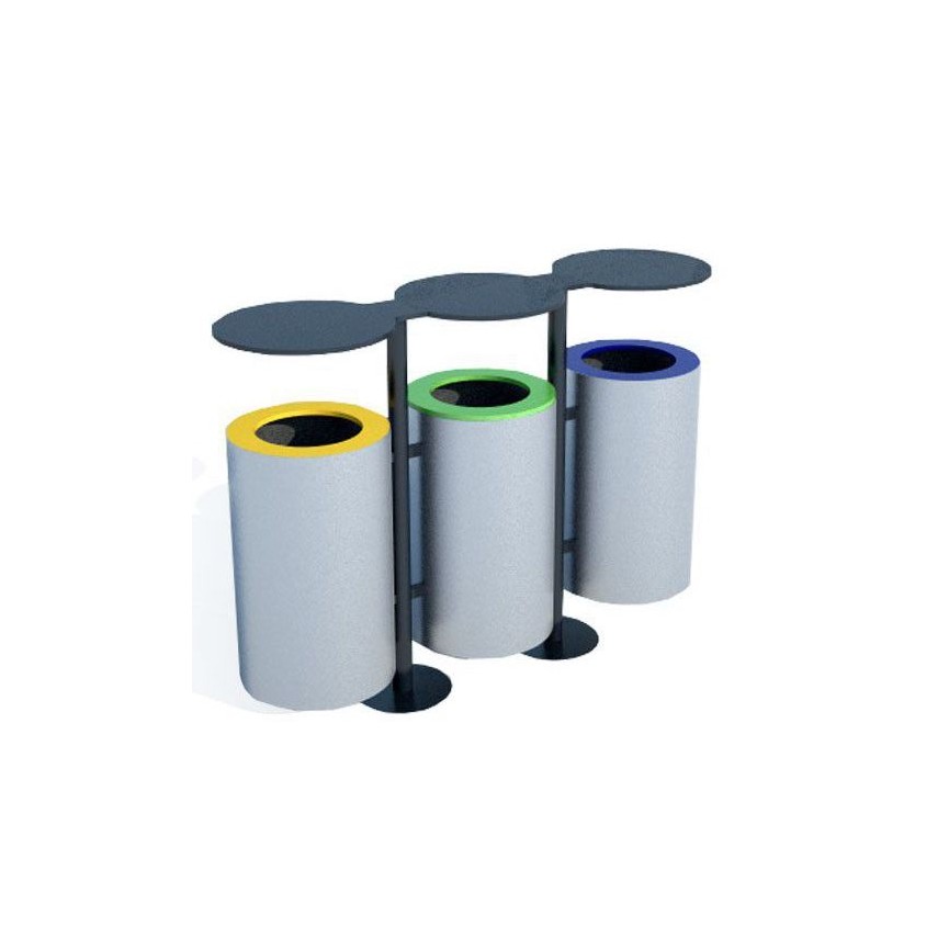 Poubelle de tri sélectif extérieure en composite Polymab recyclé – 3 bacs
