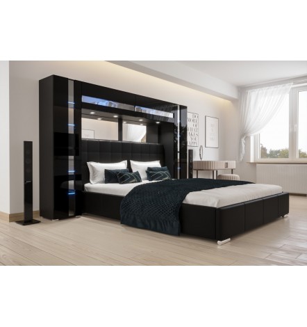 Tête de lit PANAMA 14-HG-B-1-1A noir/noir brillant 256x184x35cm