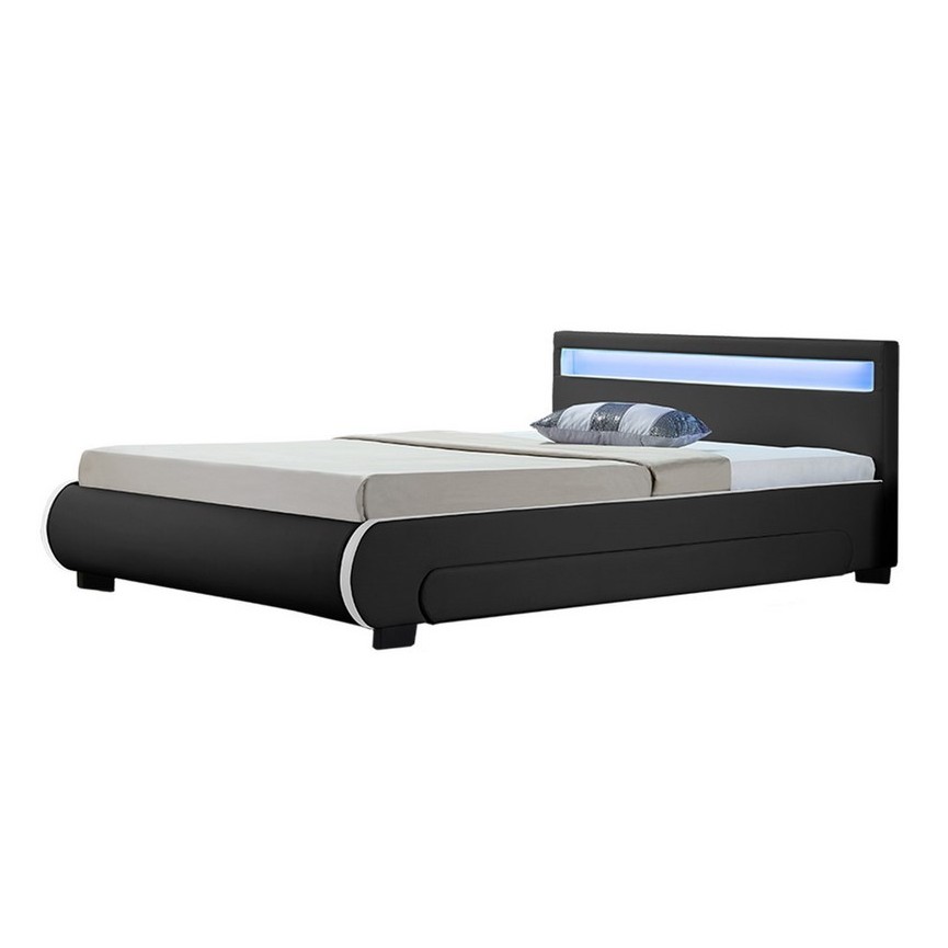 Cama con cajones de almacenamiento y LEDs CASARIA negros 140x200 cm en