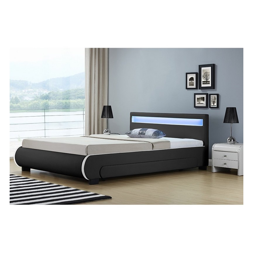 Cama con cajones de almacenamiento y LEDs CASARIA negros 140x200 cm en