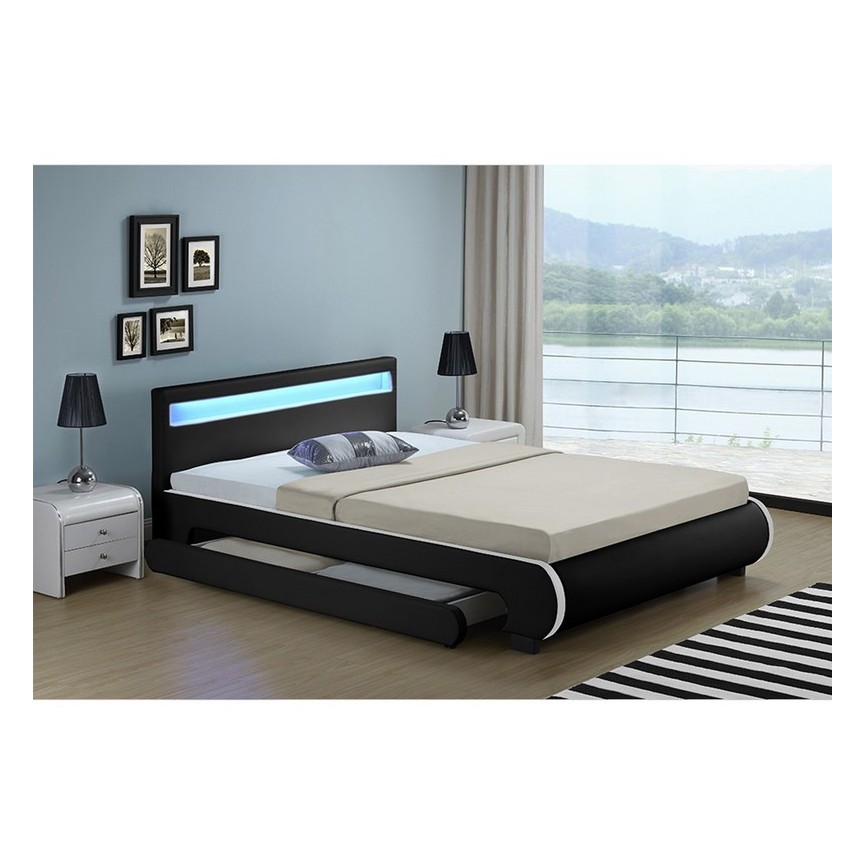 Cama con cajones de almacenamiento y LEDs CASARIA negros 140x200 cm en
