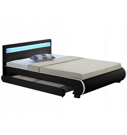 Cama con cajones de almacenamiento y LEDs CASARIA negros 140x200 cm en