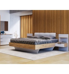 LETTO SATO laccato bianco e rovere chiaro + comodino sospeso 160 x 200 cm