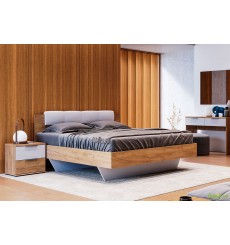 LETTO SATO laccato bianco e rovere chiaro + comodino 160 x 200 cm