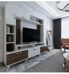 Ensemble meuble TV EBRO blanc-noyer 180 cm