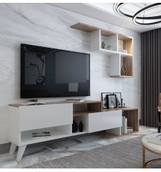 Ensemble meuble TV HATIZE blanc- bois 135 cm