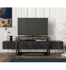 Meuble TV DORSO Doré-marbre noir 160 cm