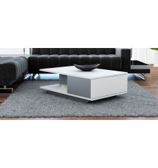 Table basse Bicolore ASPEN avec niche et rangement en blanc et gris