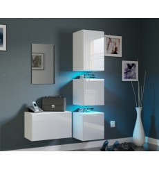 Ensemble de 4 meubles d'entrée muraux et un miroir F1, blanc