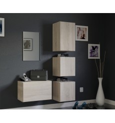 Conjunto de 4 muebles de pared y un espejo F1, roble sonoma