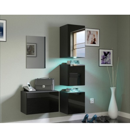 Conjunto de 4 muebles de pared y un espejo F1, negro