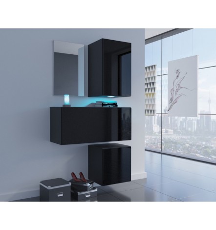 Conjunto de 3 muebles de pared y un espejo F2, noir