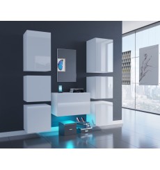 Conjunto de 7 muebles de pared y un espejo F3, blanco