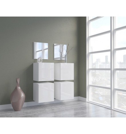 Conjunto de 4 muebles de pared y dos espejos F4, blanco