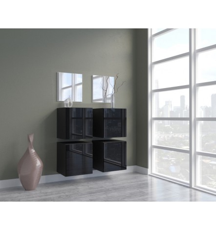 Conjunto de 4 muebles de pared y dos espejos F4, negro