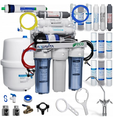 Osmoseur domestique 7 étapes de filtration AV RO7 AQUA VITA BIO AVEC POMPE + 3 jeux de cartouches (12 pièces)