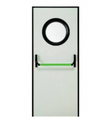 Porte coupe-feu EI2 60 (RF 60) avec hublot et barre anti-panique en plusieurs dimensions, blanc