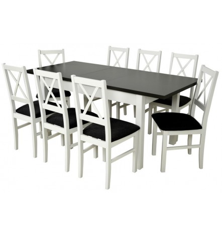 Ensemble Table à manger extensible structure en bois massif 140-180 cm et 8 chaises KAVALA 