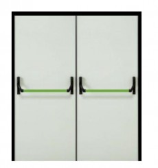 Porte double coupe-feu EI2 60 (RF 60) avec barre anti-panique en plusieurs dimensions, blanc