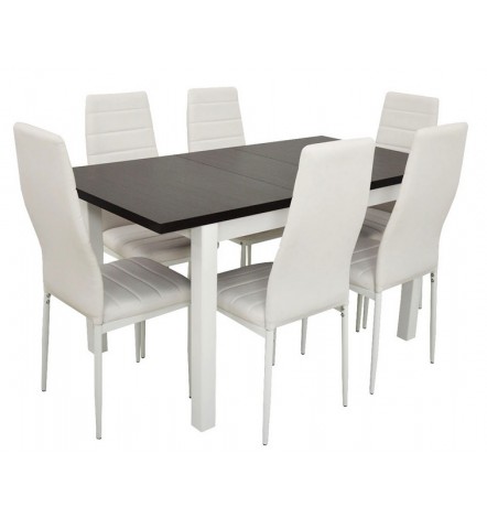 Ensemble Table à manger extensible structure en bois massif 120-150 cm et 6 chaises ADYA