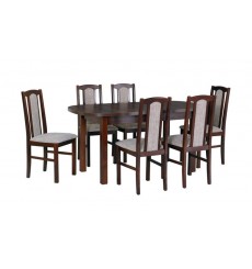 Ensemble Table à manger ovale extensible structure en bois massif 160-200 cm et 6 chaises LAYEM 