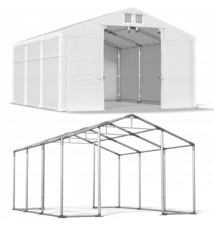 8x8 64 m² tente/hangar de stockage, H. 3,96 m, porte 3,83x3,09 m toile PVC 530 g/m²