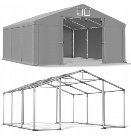 4x6 24 m² tente/hangar de stockage, H. 3,15m, porte 2,47x1,95m, toile PVC de 530 g/m² 