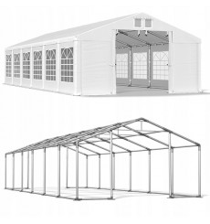 Tenda jadin 8x12 96 m², H. 3,46 m, porta 3,83x2,59 m, tela PVC 600 g/m²