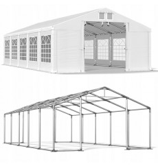 Tenda jadin 8x10 80 m², H. 3,46m, porta 3,83x2,6 m, lona PVC 600 g/m²