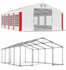 Tenda da giardino 4x8 32 m², H. 3,15 m, porta 1,95x2,47 m, tessuto PVC 530 g/m².