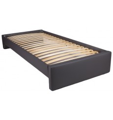 Base de cama deco de ripas nuas com capa de couro sintético cinzento 160x200 cm