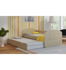 Lit gigogne Freddy chêne 90x200 cm avec matelas et rangement 