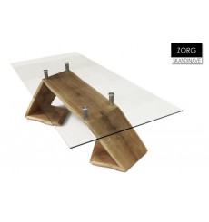 Table à manger en chêne massif et verre trempé ZORG, 255 cm