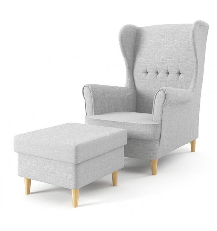 Fauteuil bergère Maxwell gris avec repose pieds
