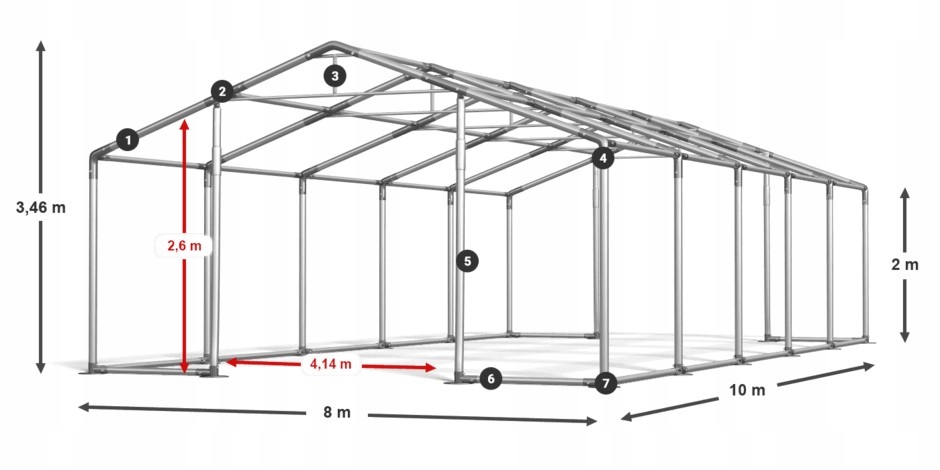 8x10 80 m² tente/hangar de stockage, H. 3,46 m, porte 4,14x2,6 m